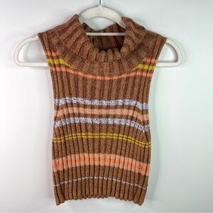 Free People Brown and Orange Cowl Neck Sleeves Cropped Sweater Size S